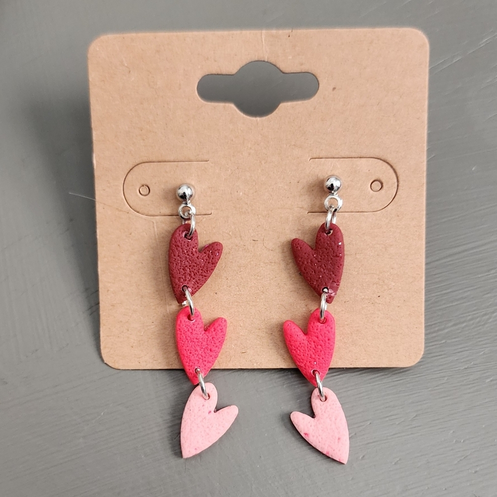 Heart Drop Earrings in Red and Pink